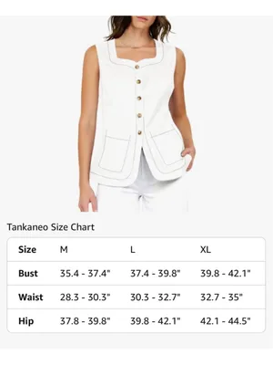 NEW Cream Square Neck Denim Vest Button Down Sleeveless Jean Waistcoat M thumbnail 5