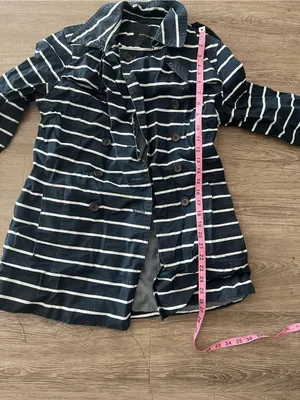 Banana Republic Double Breasted Cotton Trench Coat Womens MP Navy White Striped thumbnail 12