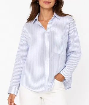 Zara Linen Button-Down Womens XS 4387/054/044 Blue White Striped Excellent thumbnail 1
