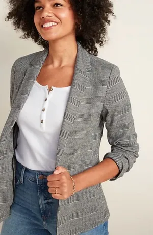 NWOT Old Navy Gray Glen Plaid‎ Open-Front Blazer thumbnail 1
