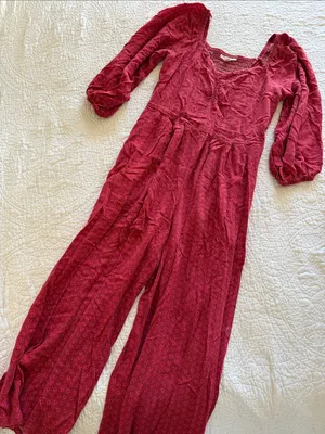 Knox Rose Crimson Red Long Sleeve Patterned Jumpsuit thumbnail 1