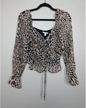 Bar III animal print metallic striped ruched crop top Medium thumbnail 1