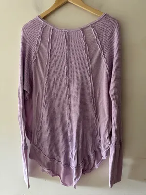 Free People We the‎ Free Lilac Purple Waffle Knit Thermal Catalina Oversized Top thumbnail 4