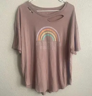 Aerie 🆕NWOT Distressed Vintage Rainbow Print Oversize Tee L🆕 thumbnail 2