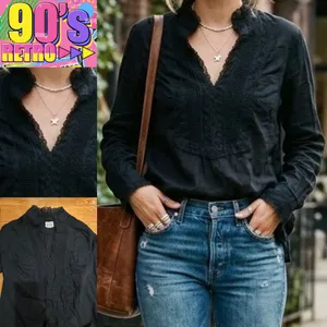 Vintage Converse One Star rare boho Lace front pipe Long sleeve, top/blouse S thumbnail 2