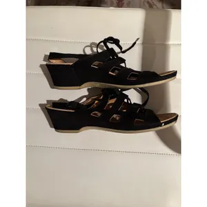 VITAL Black Suede Lace‎ Up Wedge Sandals Women's Size 38 US 7.5 Made in Austria thumbnail 5