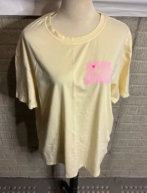 Mother Hood Graphic Tee Shirt Women's XL Yellow Pink‎ Graphic Print thumbnail 1