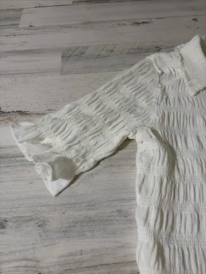 Anthropologie Maeve Cream Smocked Ruffle-Cuff Collared Top Size Large thumbnail 5
