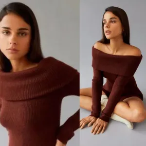 Grace Off-the-Shoulder Knit Romper in Dark Brown Large NWOT $59 thumbnail 11