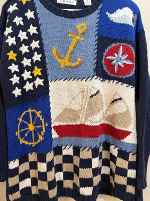 1980s Nautical Maritime Sailing Vintage Sailboat Whimsical Lagenlook Sweater thumbnail 7
