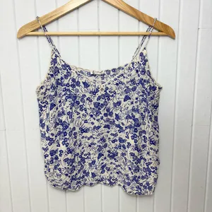 FREE PEOPLE‎ blue & white floral scalloped cami top Size S thumbnail 6