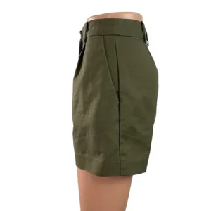 Zara Women's Green High Rise Pleated Cuffed Chino Khaki Mini Shorts Size XS thumbnail 2