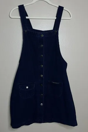 Women's Overall Dress Corduroy Ribbed Vtg 90s Grunge Navy Preppy M thumbnail 1