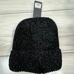 NWT Ed Hardy black knit beanie hat featuring a floral tattoo graphic and the "Ed thumbnail 3