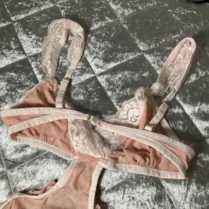 We Are HAH Free People Key To Ur Heart Bodysuit Copper Rose Pink Lace XS Sheer thumbnail 10