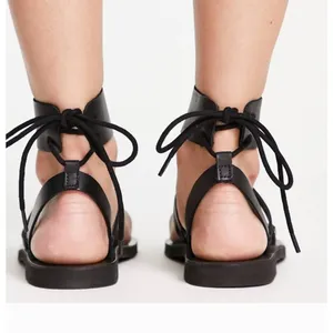 Free People Vacation Day Black Leather Wrap Boho Sandals Size 8.5 thumbnail 2