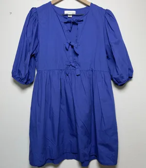 Band of the Free Women 100% Cotton Dress Large Blue Tie Up‎ Coquette Babydoll thumbnail 1