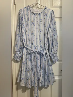Sugarlips Light Blue Floral Long-Sleeve Tie-Waist Mini Dress thumbnail 2