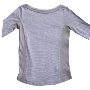 LL Bean Boat Neck Beige Stripe Three Quater Sleeve Top thumbnail 6