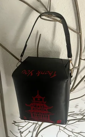 Black and red Chinese takeout bag purse thumbnail 1