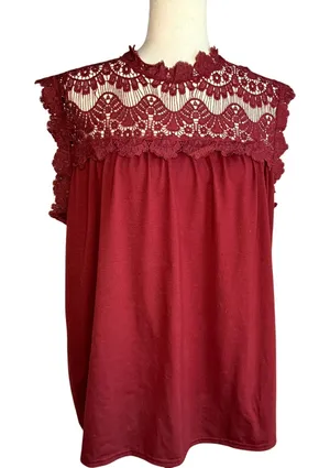 Burgundy Womes Lace Tank Blouse Size L thumbnail 1