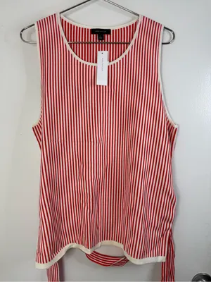 And Taylor NWT red, vertical striped sleeveless, belted knit top XL thumbnail 2