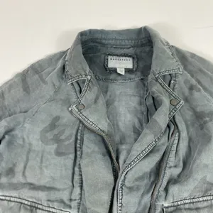 Marrakech Jacket Womens Medium Gray Linen‎ Camo Moto Zip Pockets Anthropolegie thumbnail 1