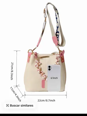 Beige and Pink Women’s Shoulder Bag with Braided Scarf Detail thumbnail 2