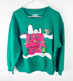 PEANUTS Snoopy Light Up Christmas Graphic Green Long Sleeves Sweatshirt Large thumbnail 1