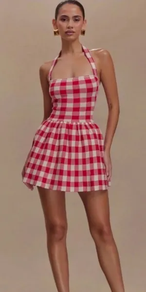Meshki Lindsay Halter Knit Mini Dress thumbnail 1