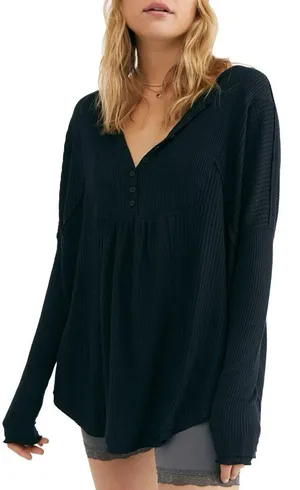 Black Leo Henley Waffle Knit thumbnail 1