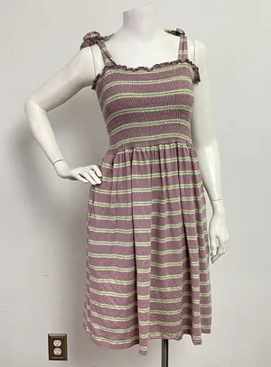 Toad & Co Tie Strap Sleeveless Women’s Dress Size L Purple Green Striped thumbnail 2