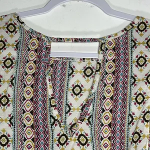 Easel Boho‎ Ruffle Sleeve Smocked Hem Geometric Tribal Print Blouse Small thumbnail 5