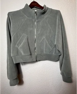 Love Poem by Block Skylar-1 Cropped Fleece Zip-Up Jacket Gray Sage M thumbnail 1