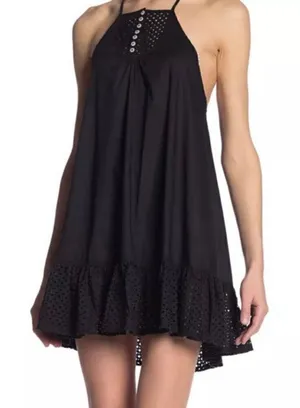 Free People Calico cotton trapeze eyelet top dress xs thumbnail 1