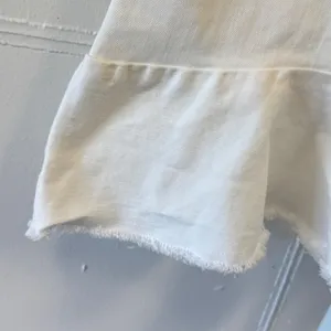 AQUA Denim Ruffle Asymmetric Hem Mini Skirt Size L Raw Edge Side Zip White thumbnail 7