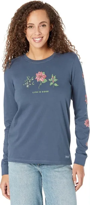 Life is Good Christmas Holiday Flowers Crusher Cotton Tee thumbnail 1
