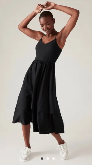 Athleta Black Elation V Neck Hybrid Midi Dress Athleisure Casual thumbnail 1