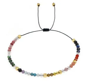 Bohemian Multicolor Crystal Agate 3mm Beads Adjustable Bracelet Multiple thumbnail 3