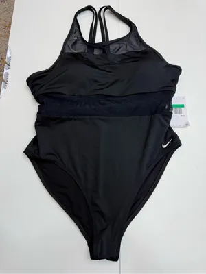Nike Black Mesh-Inset High-Neck One-Piece Swimsuit size XL thumbnail 3