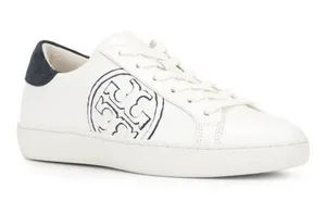 Tory Burch White Leather Sneakers with Navy Heel Accent 6M thumbnail 1