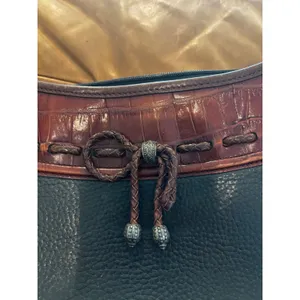 Brighton‎ Shoulder Bag Small Black Brown Leather Croco Trim Vintage Crossbody thumbnail 4