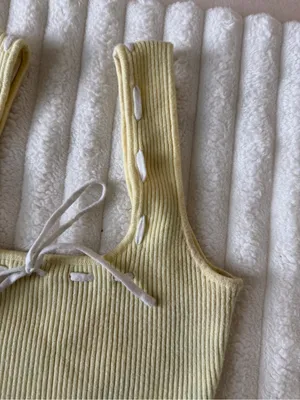 Altar'd State Pale Yellow Ribbed Tie-Front Tank thumbnail 3