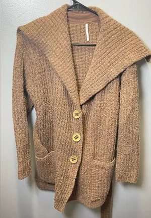 Free People Heavy Knit Chunky Belted Cardigan Brown Size‎ XS thumbnail 1