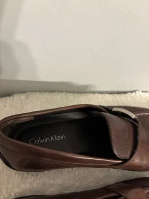 Calvin Klein slip on loafer all leather with emblem to side chocolate brown sz 8.5 casual or business  thumbnail 4