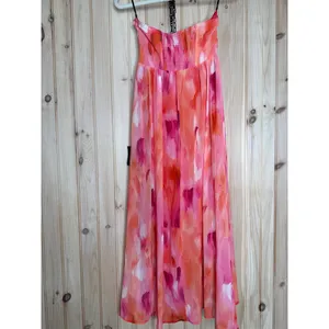 NWT Lulus Aysel Coral Pink Abstract Strapless Bustier Midi Dress Cruise Vacay XS thumbnail 6