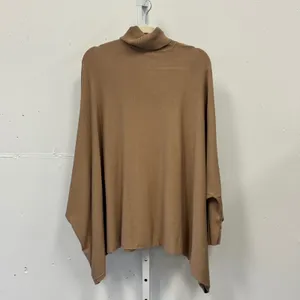 Alfani Turtleneck Batwing Sleeve Poncho Sweater Small Button Detail Tan Brown thumbnail 2