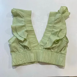Abercrombie & Fitch Ruffle Crop Top Small Green Deep V Cottagecore thumbnail 3