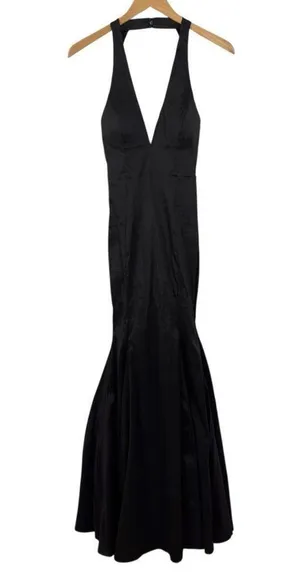 Windsor Black V-Neck Sleeveless Formal Halter Gown Maxi Dress Size Small thumbnail 1