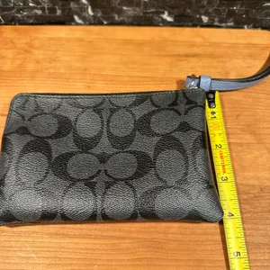 Smoke Metallic Blue Black Coach Wristlet Corner Zip Pouch With Card Slot thumbnail 5